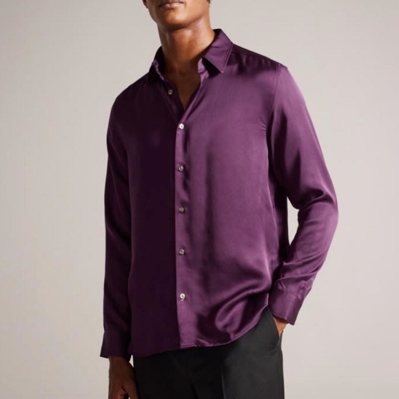 Ted Baker London Corato Long Sleeve Lustrous Shirt Purple - Picture 1 of 9